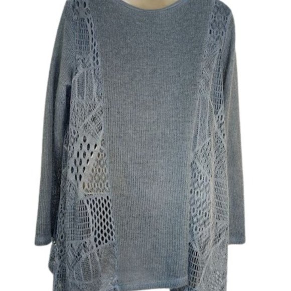 Fashion Concepts Womens Tunic Sweater Gray Ruffle Lace Sharkbite Hem Lined M - Picture 4 of 4